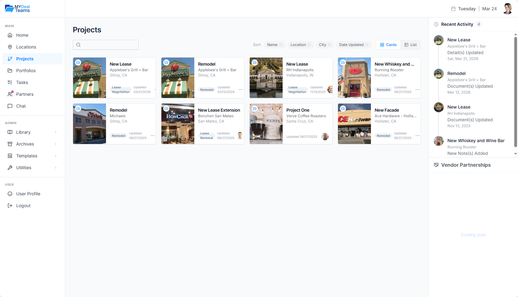 MyDealTeams Projects card view
