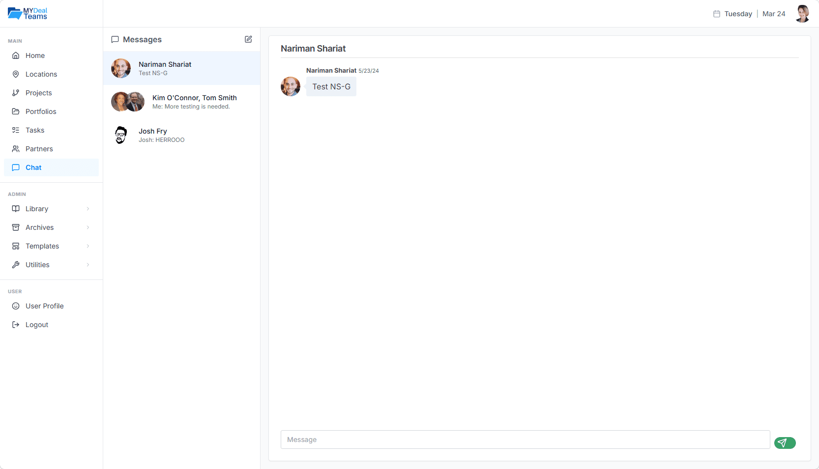 MyDealTeams Chat interface